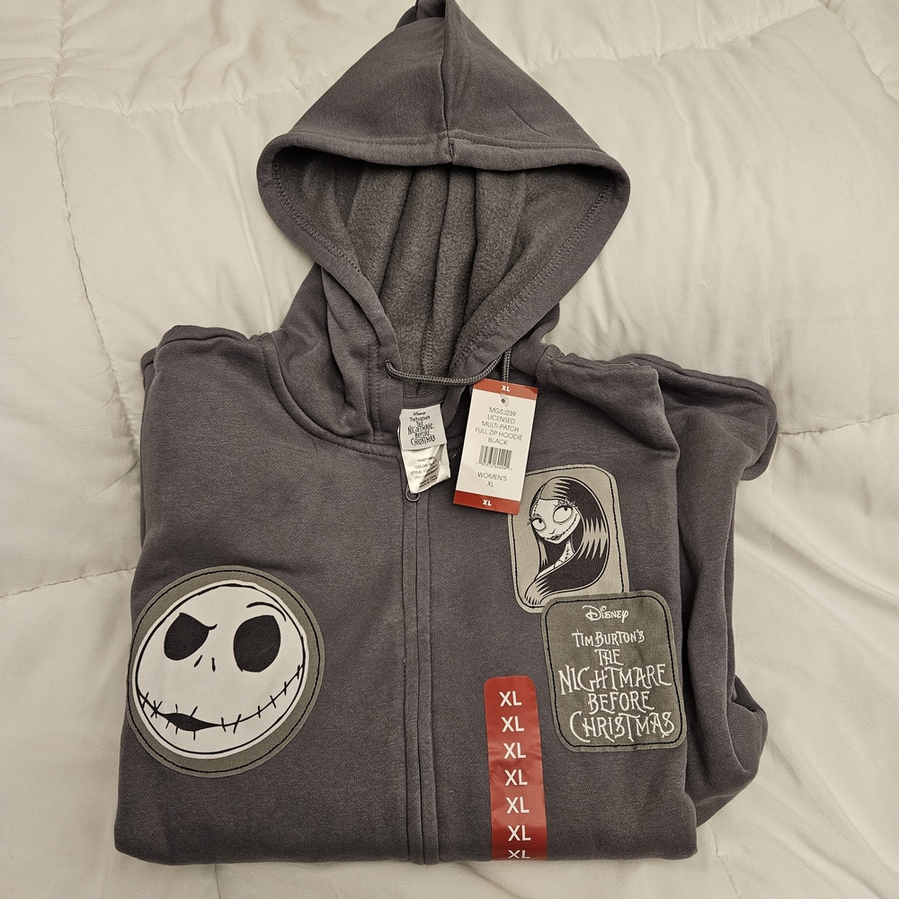 🆕 SIZE XL DISNEY HOODIE The Nightmare Before Christmas full zip w/ patches